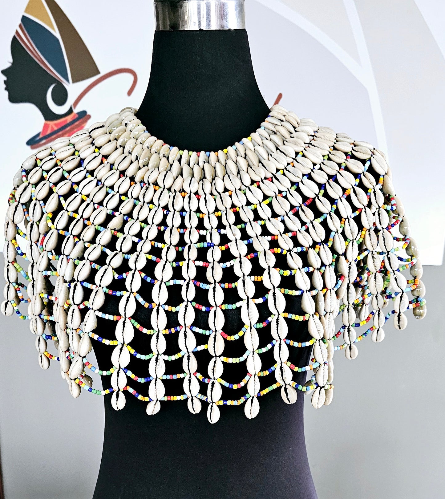 African Tribal Cowrie Shells Collar Necklace