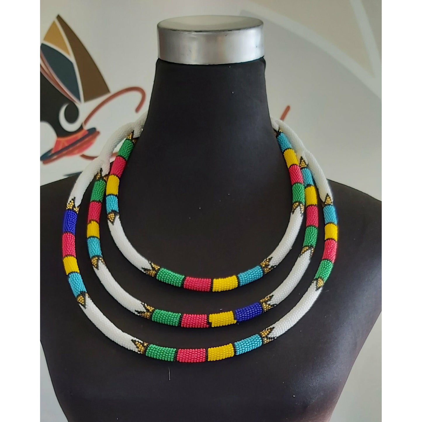 Tripple Band Beaded Neckpiece mixed colours
